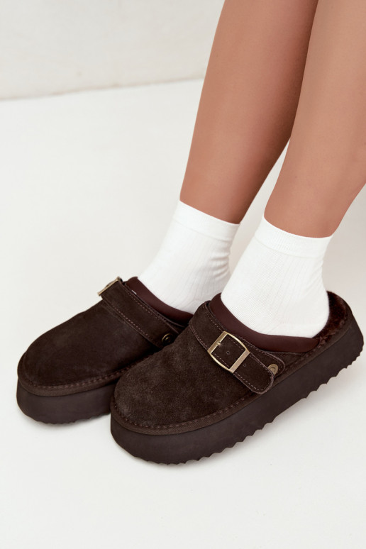 Faux suede sneeuwlaarzen met platform en gespen Big Star UU274697 CzekoladoĮe