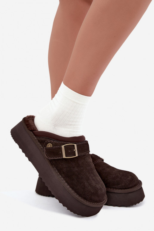 Faux suede sneeuwlaarzen met platform en gespen Big Star UU274697 CzekoladoĮe