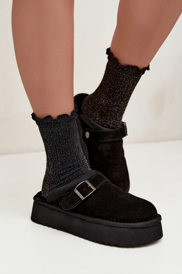 Faux suede zwarte sneeuwlaarzen met platform en gespen Big Star UU274698
