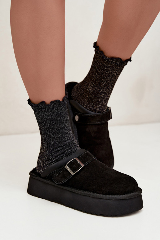 Faux suede zwarte sneeuwlaarzen met platform en gespen Big Star UU274698