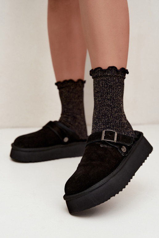 Faux suede zwarte sneeuwlaarzen met platform en gespen Big Star UU274698