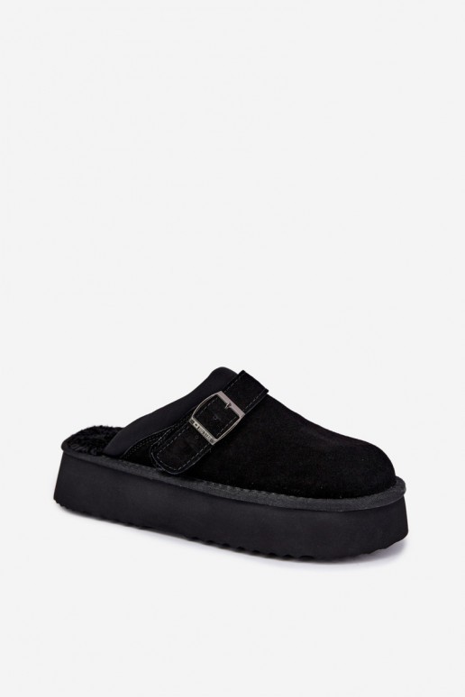 Faux suede zwarte sneeuwlaarzen met platform en gespen Big Star UU274698