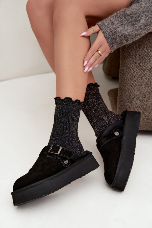 Faux suede zwarte sneeuwlaarzen met platform en gespen Big Star UU274698
