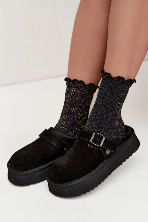 Faux suede zwarte sneeuwlaarzen met platform en gespen Big Star UU274698