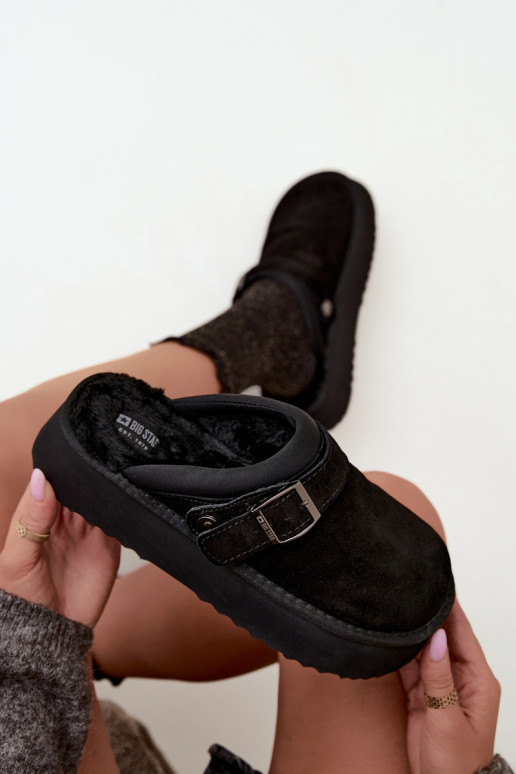 Faux suede zwarte sneeuwlaarzen met platform en gespen Big Star UU274698
