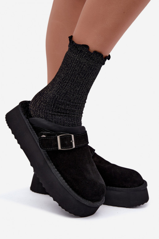 Faux suede zwarte sneeuwlaarzen met platform en gespen Big Star UU274698