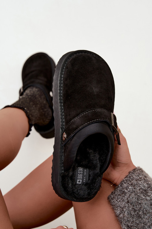 Faux suede zwarte sneeuwlaarzen met platform en gespen Big Star UU274698