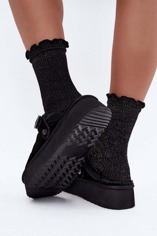 Faux suede zwarte sneeuwlaarzen met platform en gespen Big Star UU274698