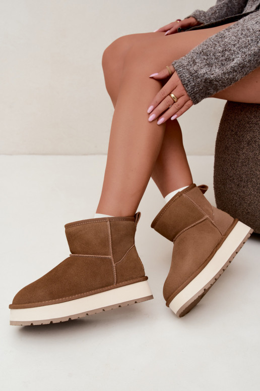 Faux suede bruine sneeuwlaarzen met bont binnenin Big Star UU274692
