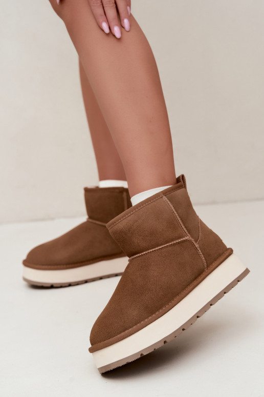 Faux suede bruine sneeuwlaarzen met bont binnenin Big Star UU274692