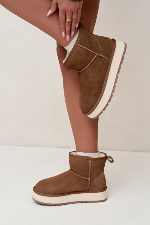 Faux suede bruine sneeuwlaarzen met bont binnenin Big Star UU274692