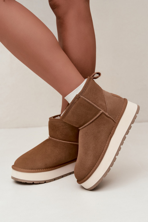Faux suede bruine sneeuwlaarzen met bont binnenin Big Star UU274692