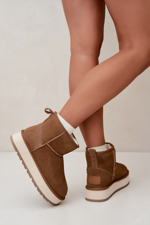 Faux suede bruine sneeuwlaarzen met bont binnenin Big Star UU274692