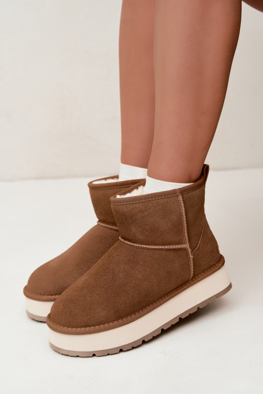 Faux suede bruine sneeuwlaarzen met bont binnenin Big Star UU274692
