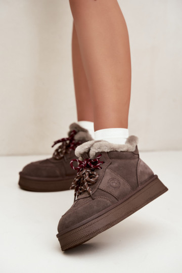 Faux suede dames sneeuwlaarzen met veters Big Star UU274313 bruin 2