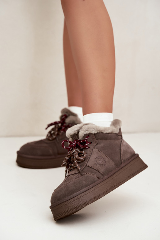 Faux suede dames sneeuwlaarzen met veters Big Star UU274313 bruin