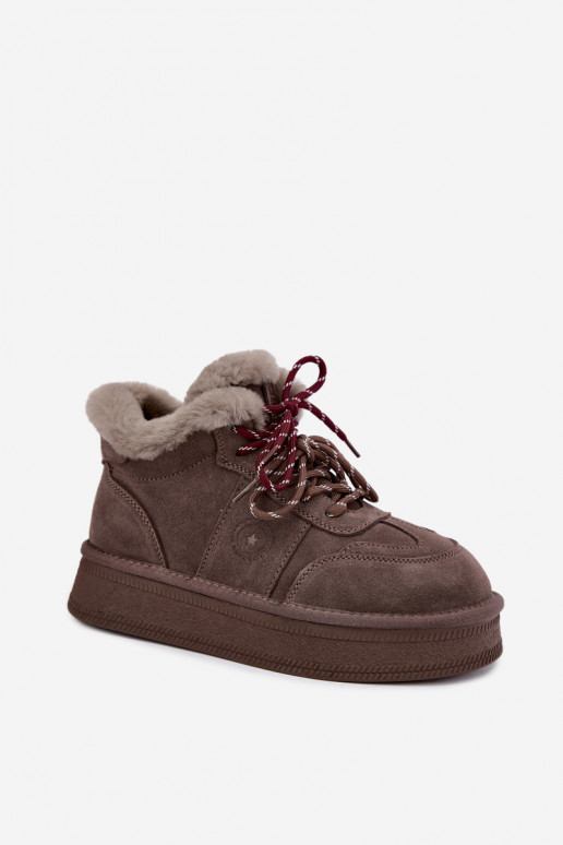 Faux suede dames sneeuwlaarzen met veters Big Star UU274313 bruin