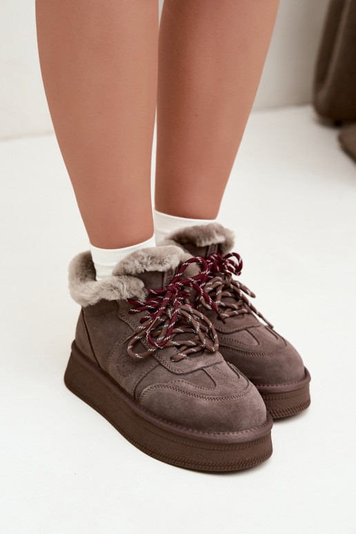 Faux suede dames sneeuwlaarzen met veters Big Star UU274313 bruin