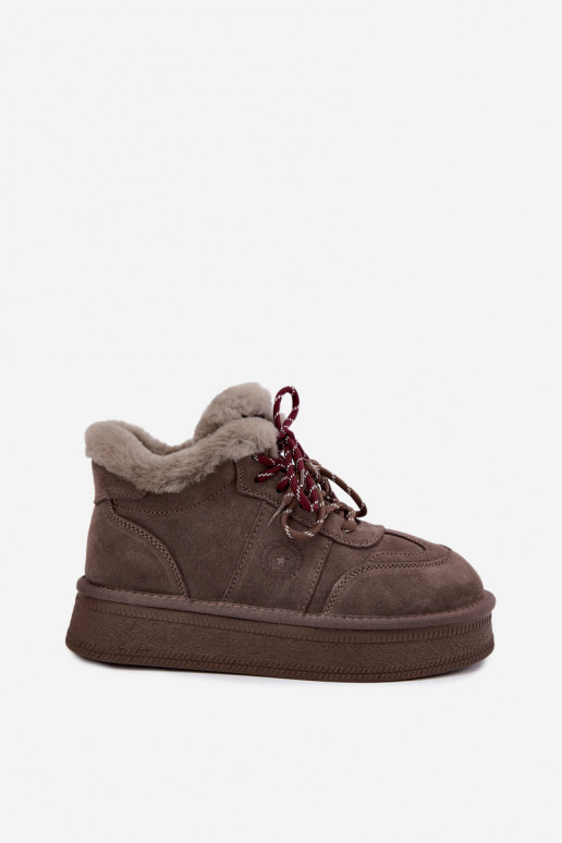 Faux suede dames sneeuwlaarzen met veters Big Star UU274313 bruin