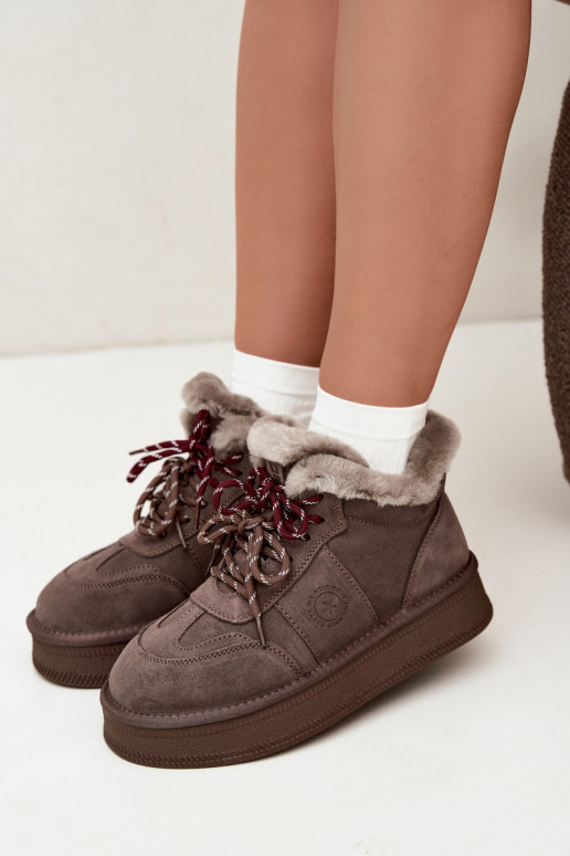 Faux suede dames sneeuwlaarzen met veters Big Star UU274313 bruin