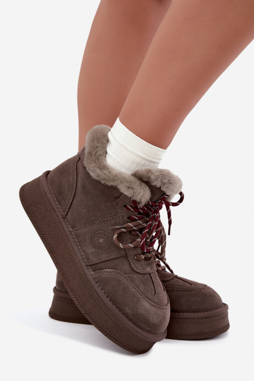 Faux suede dames sneeuwlaarzen met veters Big Star UU274313 bruin