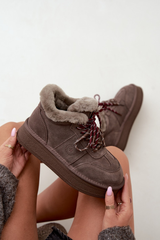 Faux suede dames sneeuwlaarzen met veters Big Star UU274313 bruin