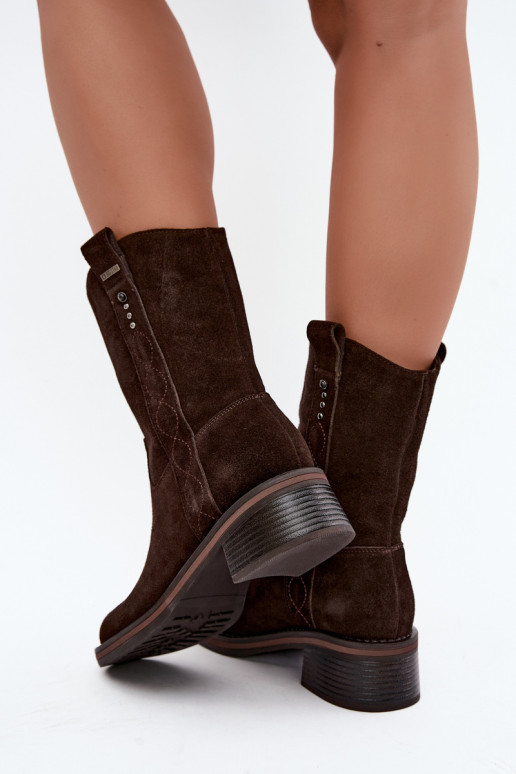 Geïsoleerde faux suede enkellaarsjes Big Star UU274607 chocoladekleur