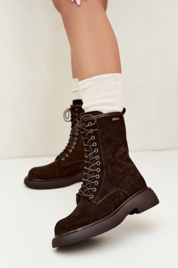 Geïsoleerde faux suede werk enkellaarsjes Big Star UU274612 chocoladekleur 2