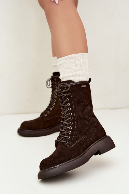 Geïsoleerde faux suede werk enkellaarsjes Big Star UU274612 chocoladekleur