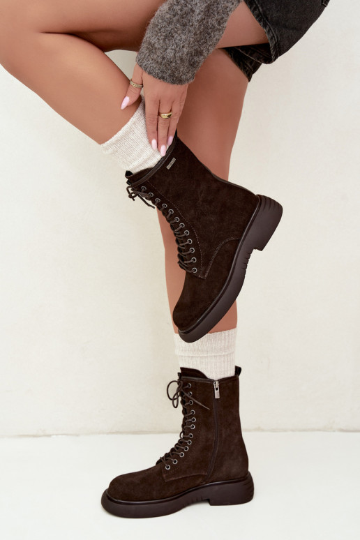 Geïsoleerde faux suede werk enkellaarsjes Big Star UU274612 chocoladekleur