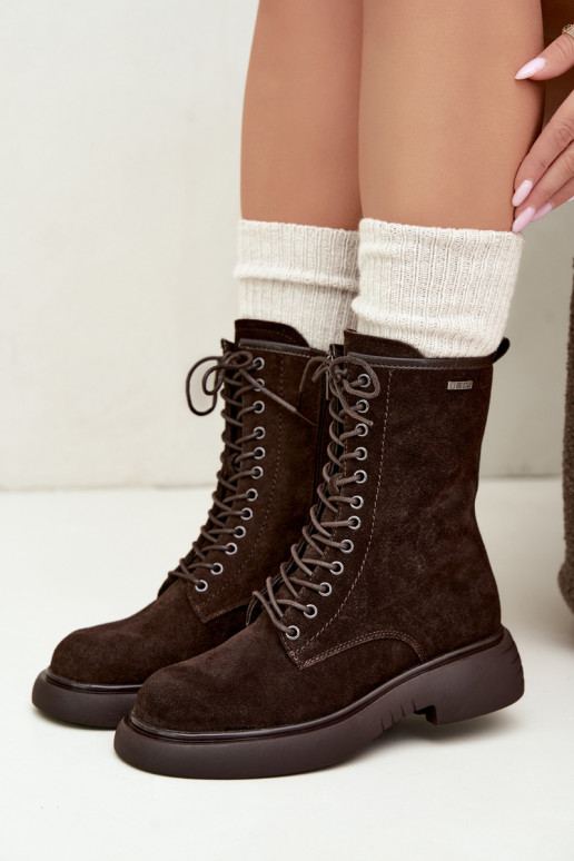 Geïsoleerde faux suede werk enkellaarsjes Big Star UU274612 chocoladekleur