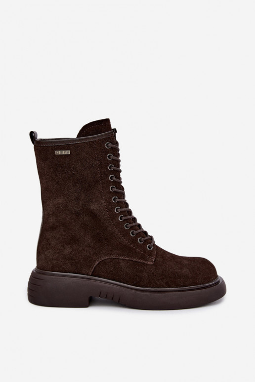 Geïsoleerde faux suede werk enkellaarsjes Big Star UU274612 chocoladekleur