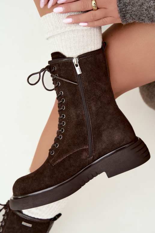Geïsoleerde faux suede werk enkellaarsjes Big Star UU274612 chocoladekleur