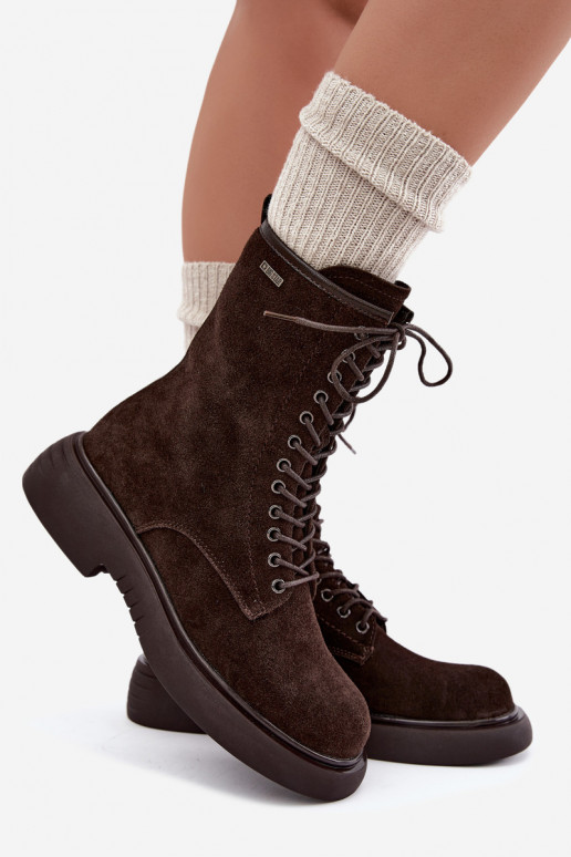 Geïsoleerde faux suede werk enkellaarsjes Big Star UU274612 chocoladekleur
