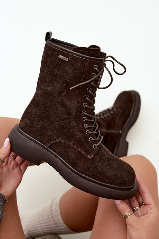 Geïsoleerde faux suede werk enkellaarsjes Big Star UU274612 chocoladekleur