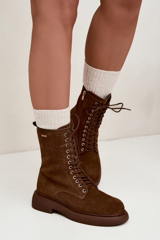 Geïsoleerde faux suede werk enkellaarsjes Big Star UU274611 bruin