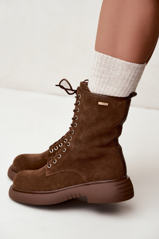 Geïsoleerde faux suede werk enkellaarsjes Big Star UU274611 bruin