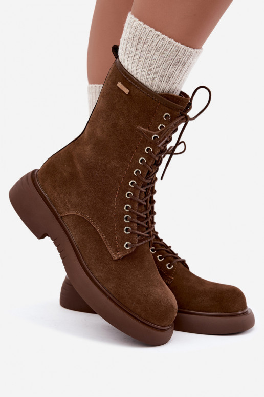 Geïsoleerde faux suede werk enkellaarsjes Big Star UU274611 bruin