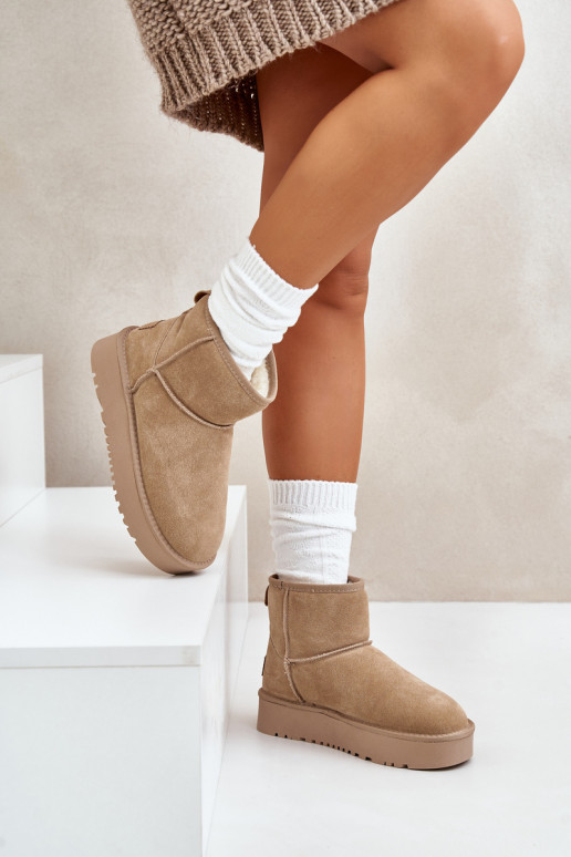 Faux suede sneeuwlaarzen op een platform in zandkleur Rianaella