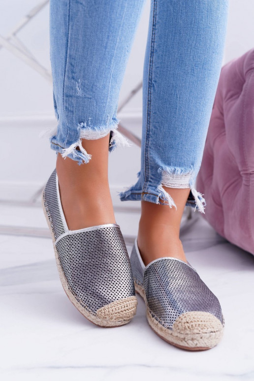 Lu Boo zilveren kanten espadrilles Kimchi