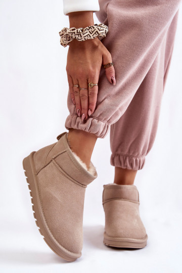 Dames lage sneeuwlaarzen van faux suede in ivoorkleur Shelie