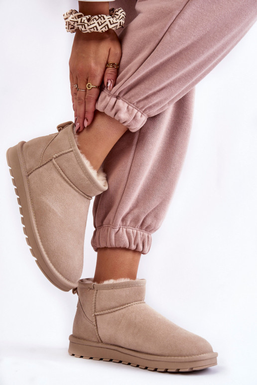 Dames lage sneeuwlaarzen van faux suede in ivoorkleur Shelie