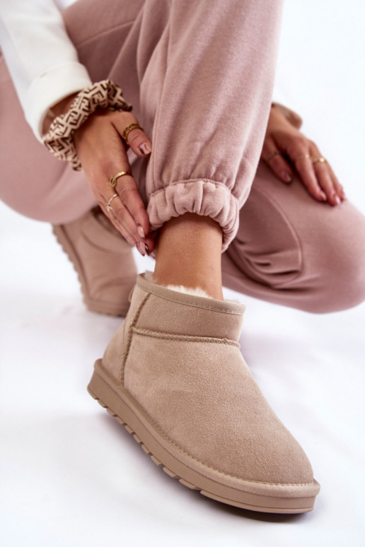 Dames lage sneeuwlaarzen van faux suede in ivoorkleur Shelie