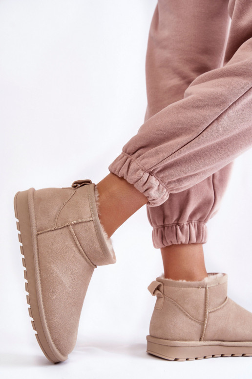 Dames lage sneeuwlaarzen van faux suede in ivoorkleur Shelie