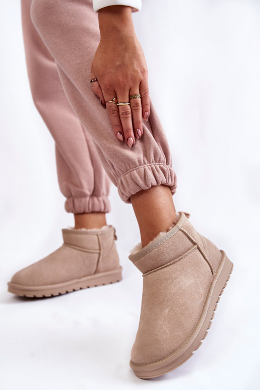 Dames lage sneeuwlaarzen van faux suede in ivoorkleur Shelie