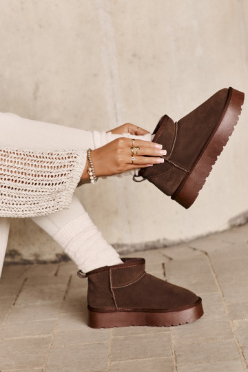 Dames lage sneeuwlaarzen van faux suede in bruine kleur Nucca