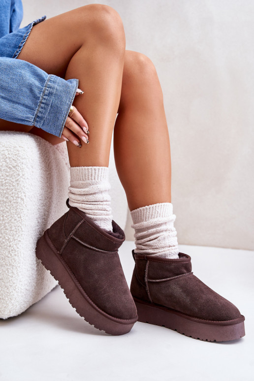 Dames lage sneeuwlaarzen van faux suede in bruine kleur Nucca