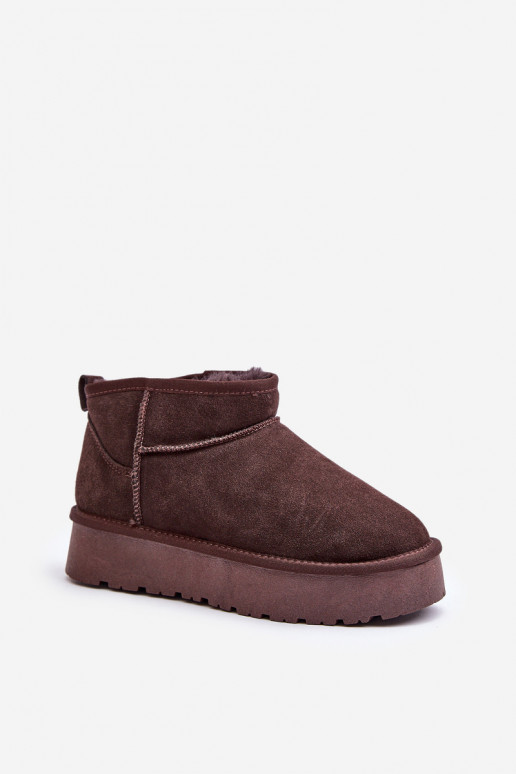 Dames lage sneeuwlaarzen van faux suede in bruine kleur Nucca