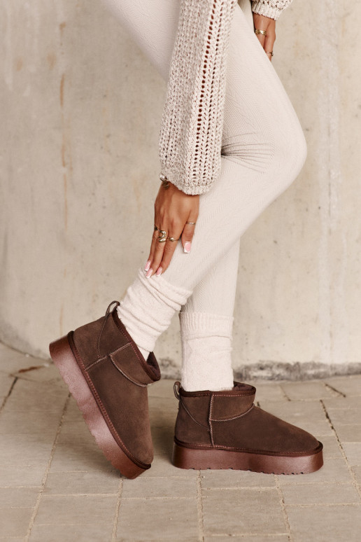 Dames lage sneeuwlaarzen van faux suede in bruine kleur Nucca