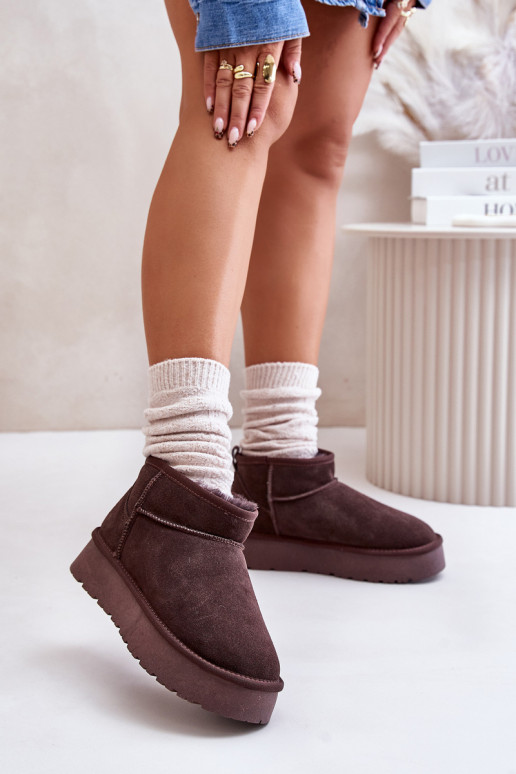 Dames lage sneeuwlaarzen van faux suede in bruine kleur Nucca